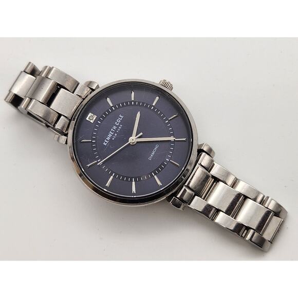 Kenneth Cole Ladies New York KC51114017 Diamond Accented Blue Dial SS Watch - Picture 1 of 8